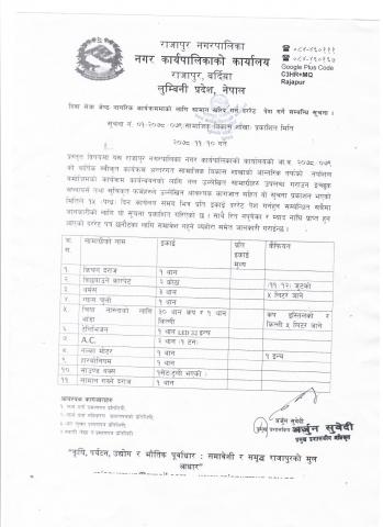 दिवा सेवा ज्येष्ठ नागरिक कार्यक्रमको लागि सामान खरिद गर्न दररेट पेश गर्ने सम्बन्धी सूचना !